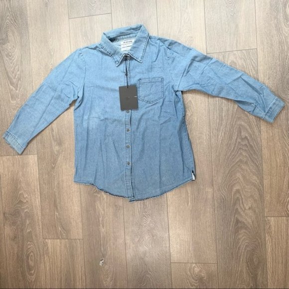 One Teaspoon Vintage Denim Button Down Shirt Chambray medium Blue wash Size XS - Picture 3 of 16
